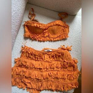 INTERIOR NYC orange silk fringe set